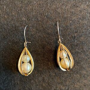 Vintage 60s Caged Pearl Drop Earrings